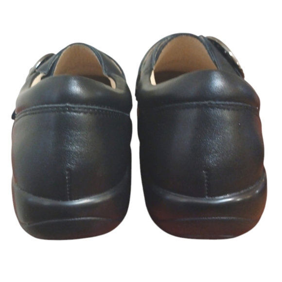 Alegria Black Leather Loafer Silver Buckle and Rounded Toe Flats Size 11 - Picture 9 of 14